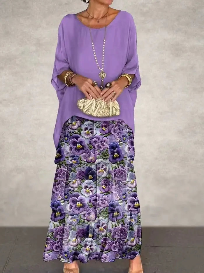 Women's Elegant Long Dress Fashion Round Neck Bat Sleeves Plus Size