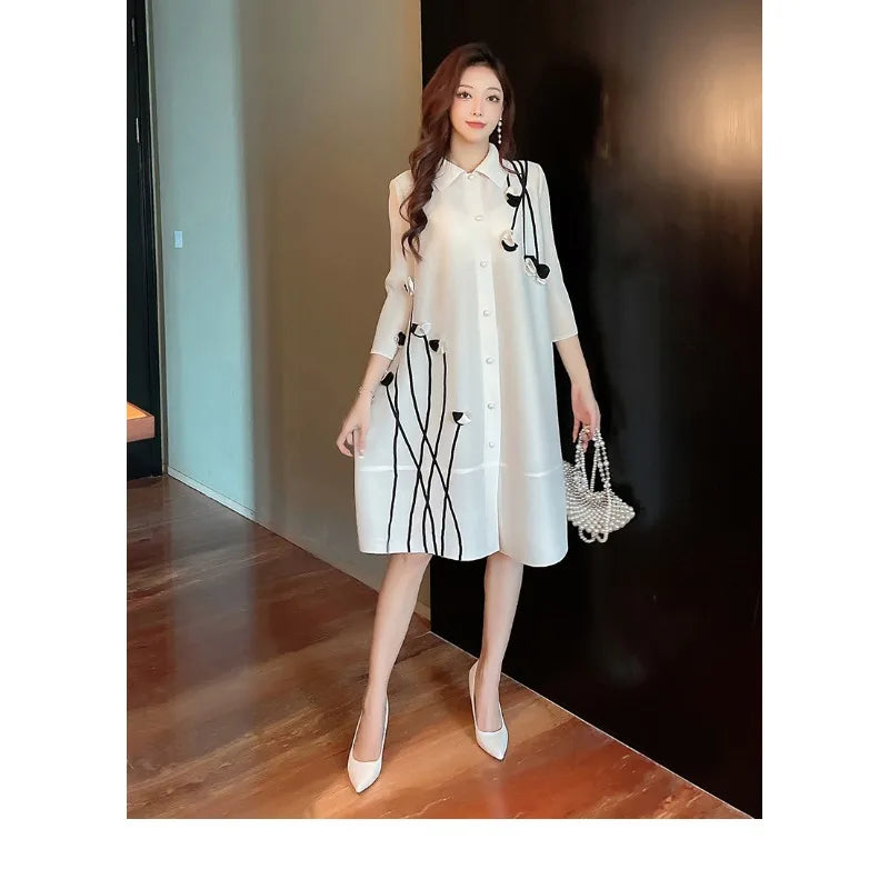 Pleated Women's Spring Cardigan Dress Pleated Dress