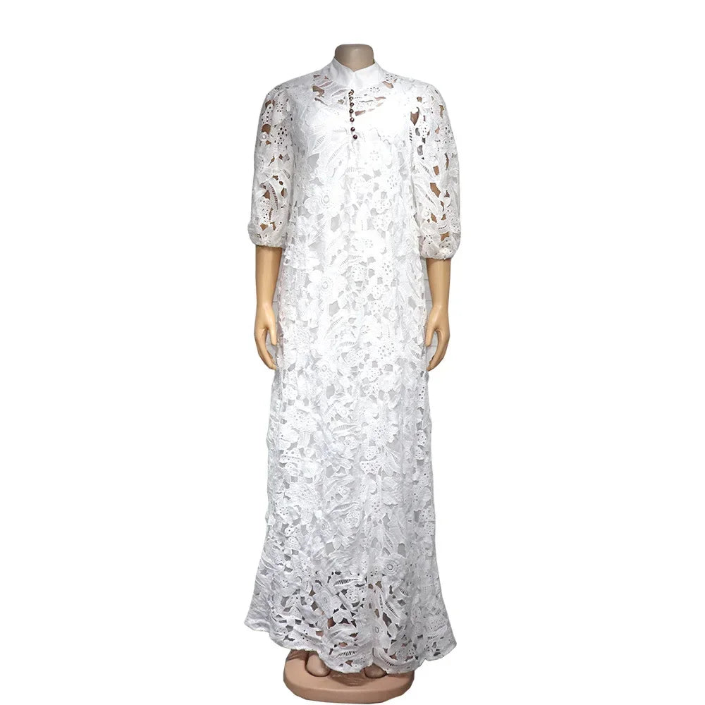 White Lace Dress Women Maxi Dresses Denicy