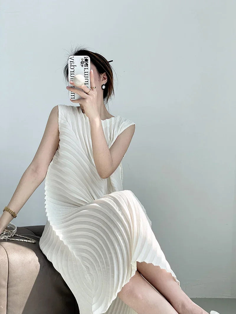 Pleated Sleeveless Dress
