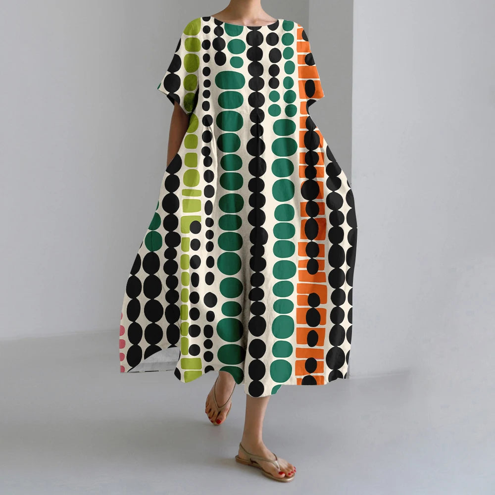 Summer Vintage Ethnic Printed Women Oversized Casual Loose Vacation Dress