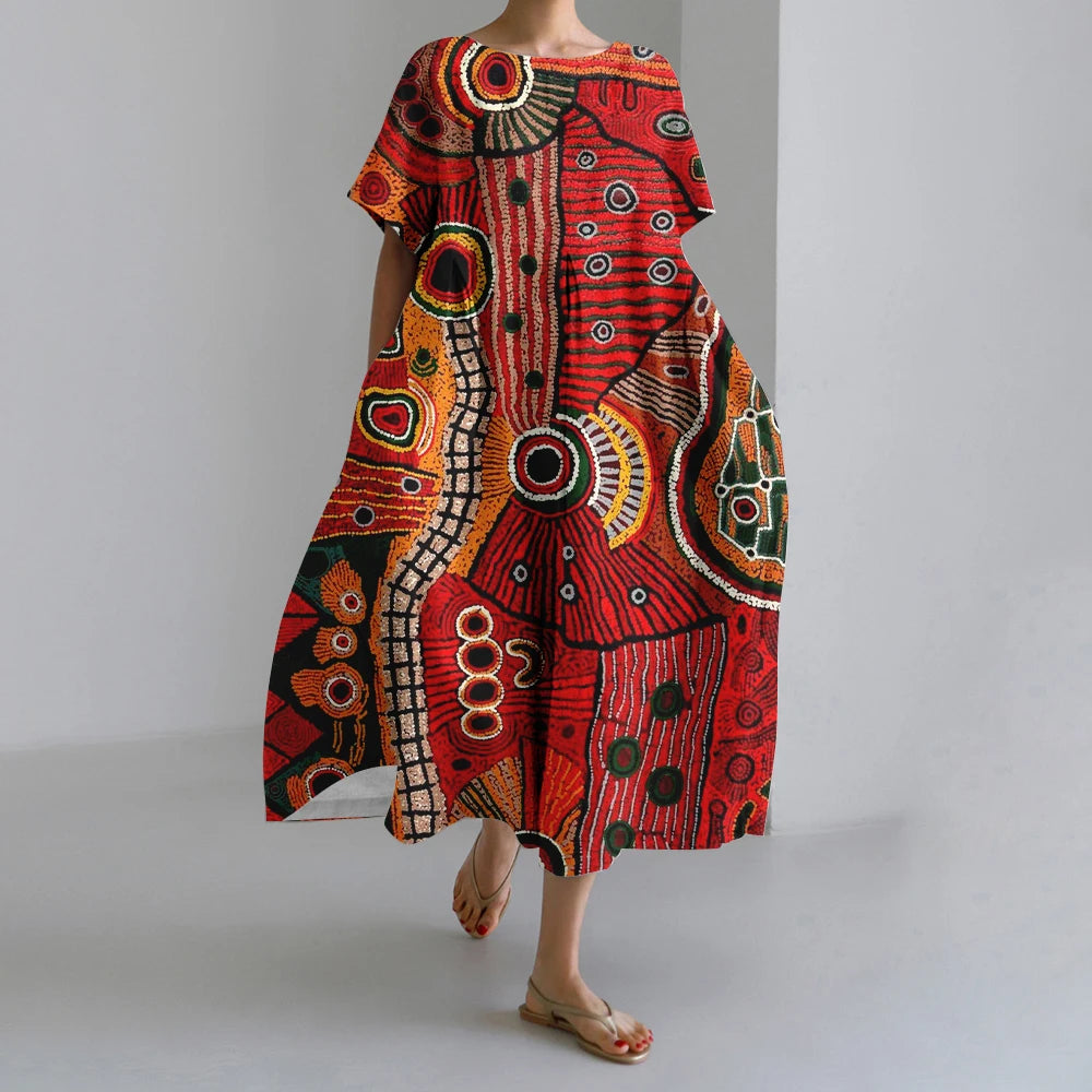 Summer Vintage Ethnic Printed Women Oversized Casual Loose Vacation Dress