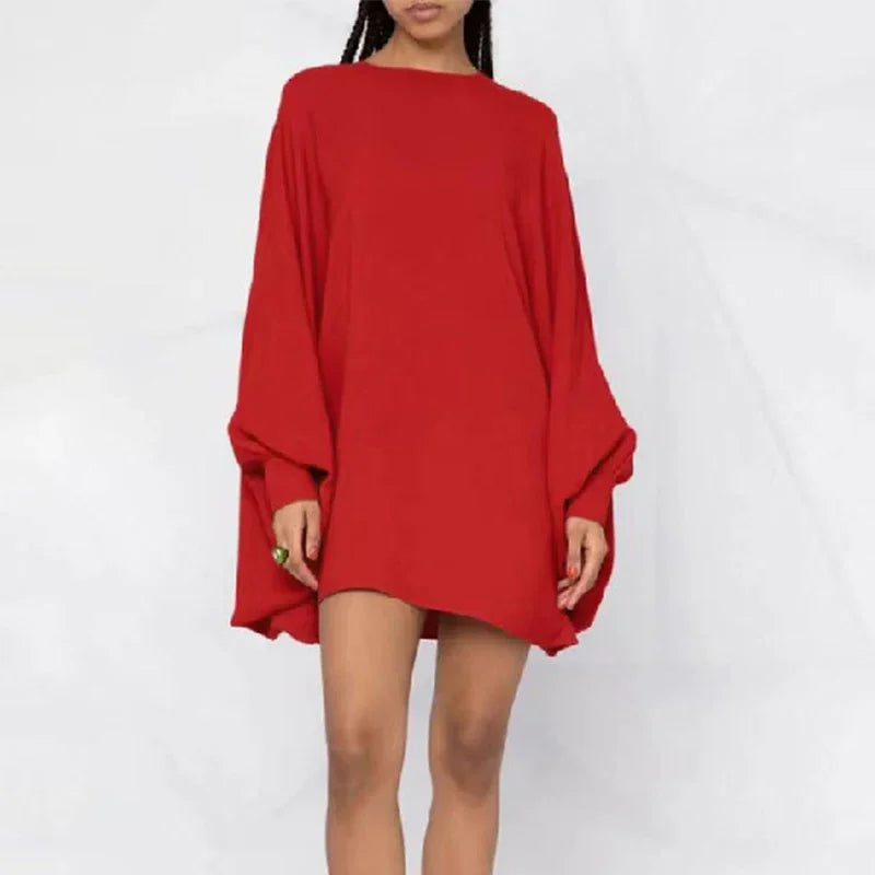 Above Knee Dress Neck Batwing Sleeves Loose Dresses