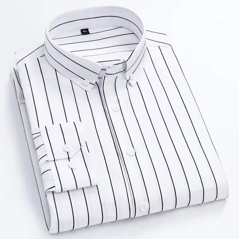 Men's Casual Shirts Classic Black White Striped Long Sleeve Shirts
