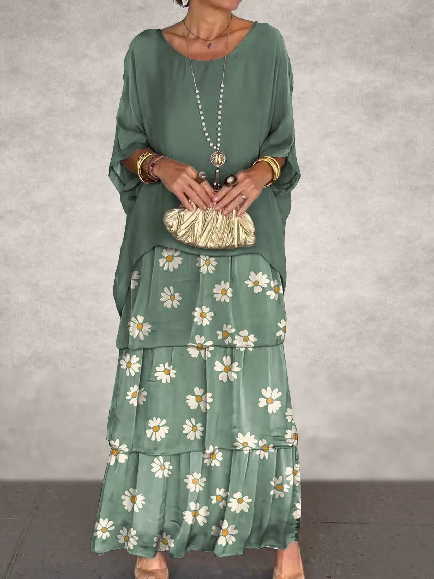 Women's Elegant Long Dress Fashion Round Neck Bat Sleeves Plus Size