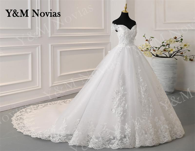 Y&amp;M Novias Off Shoulder Plus Size Vestido De Noiva 2022 Wedding Dress Train or Floor Custom Made Plus Size Bridal Tulle Mariage