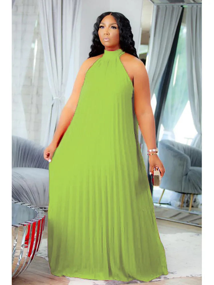 Women Long Dress Bandage Halter Hollow Out A-line Maxi Dresses Outfits