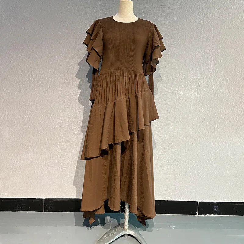 Fashion Pleated Long Dress Long Sleeve Pleated Dresses