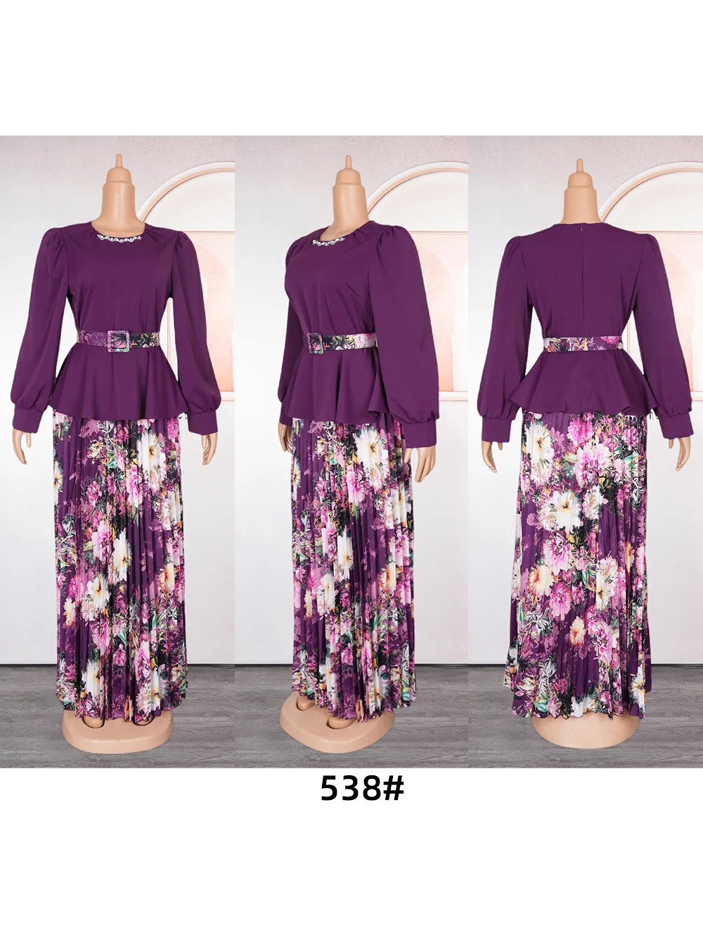 Elegant Fashion Printed Dresses Full Sleeve Belt Luxury Birthday Party Dinner