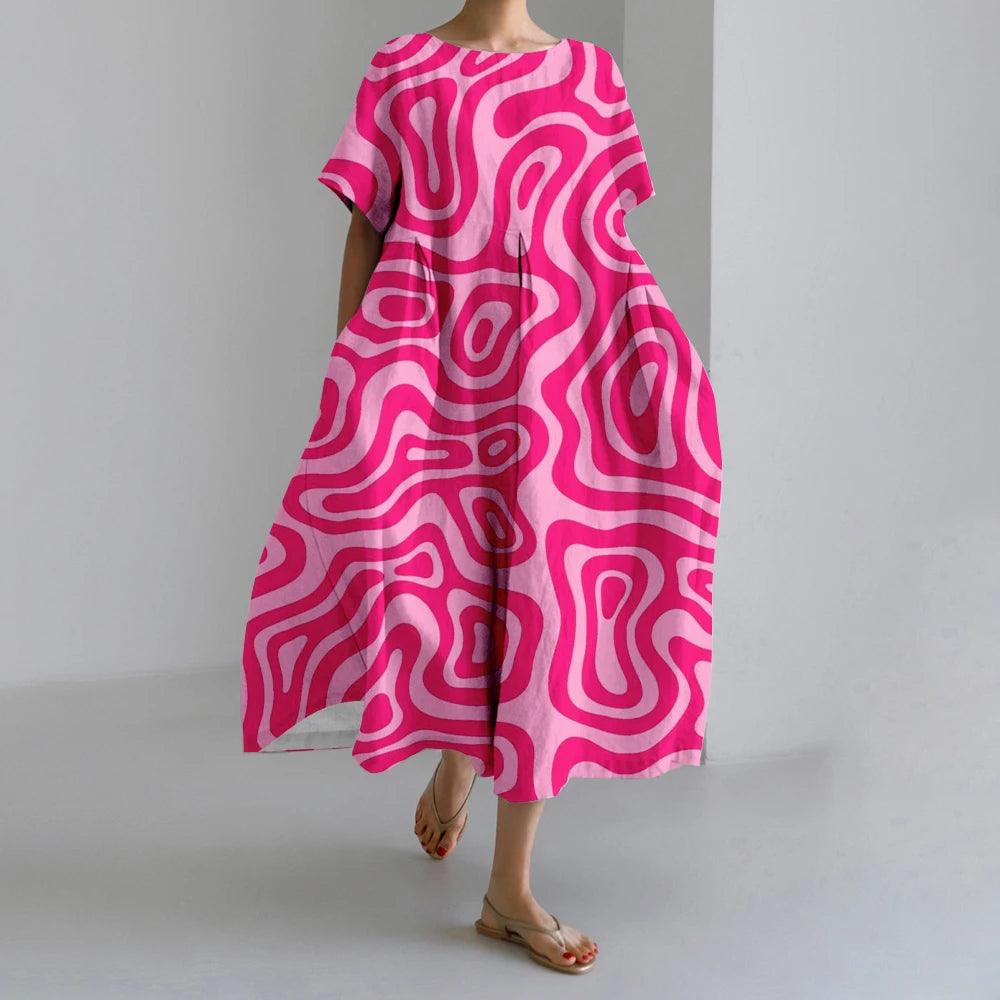 Summer Vintage Ethnic Printed Women Oversized Casual Loose Vacation Dress