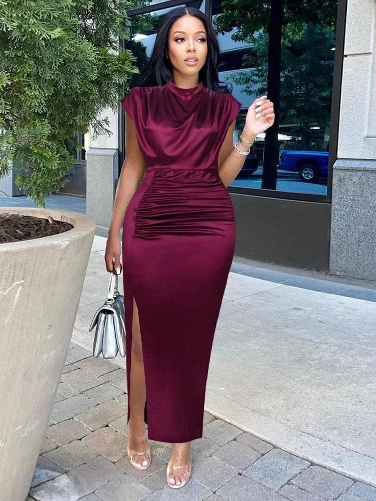 Burgundy Dresses Bodycon Long Prom Slit Evening Birthday Party Cocktail Outfits