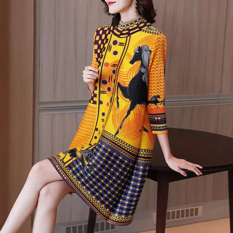 pleated Loose Fit Long one-piece dress gown