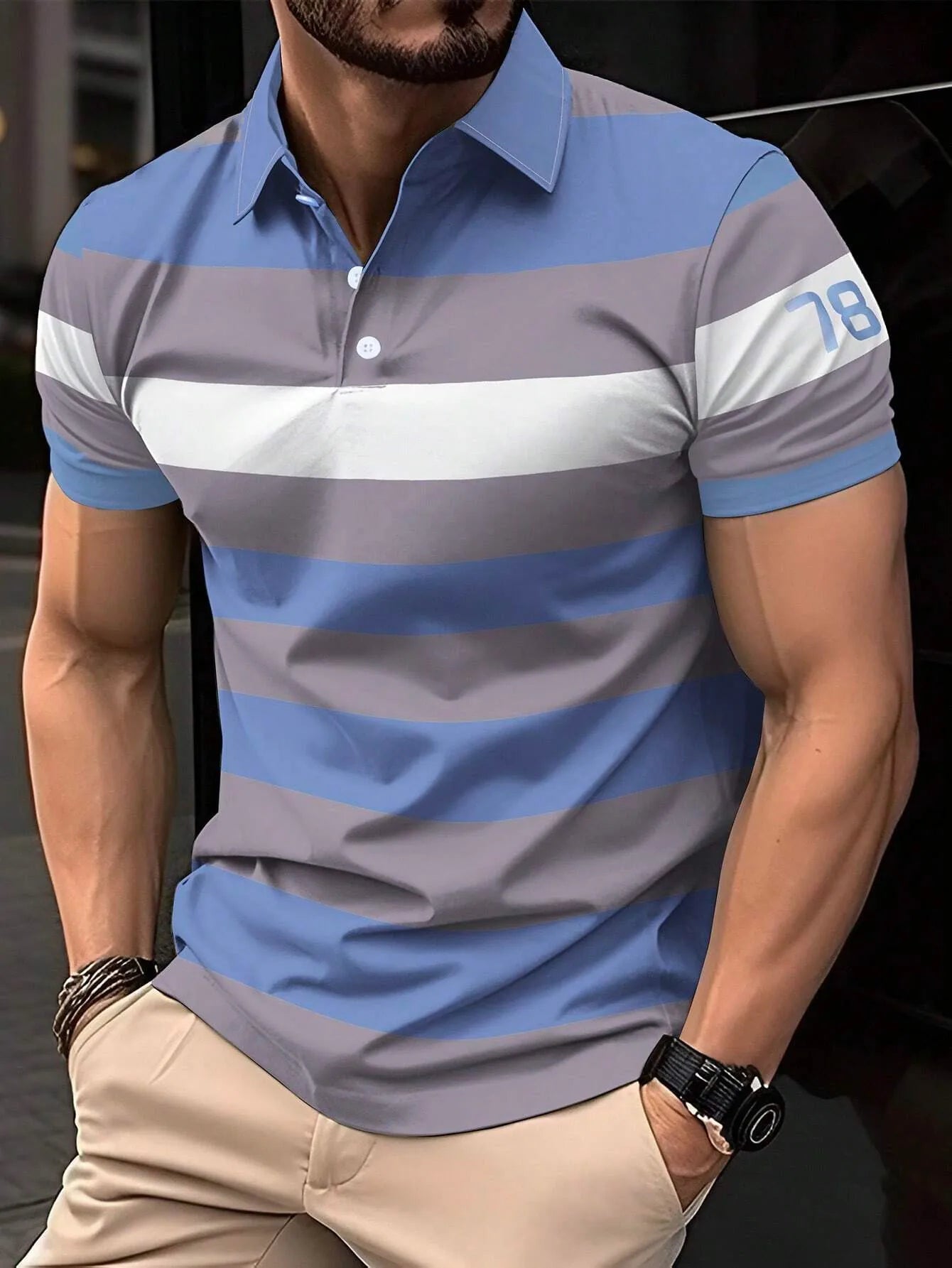 Mens striped summer short sleeved lapel  polo shirt business