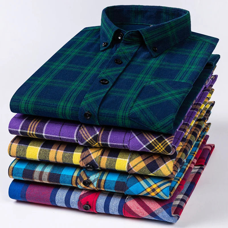 Red long-sleeve shirts men slim fit casual plain shirt Christmas Plaid