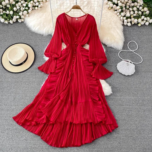 Ankle Length Long Dresses Puff Sleeve Lace Elegant Evening Party Summer Dress