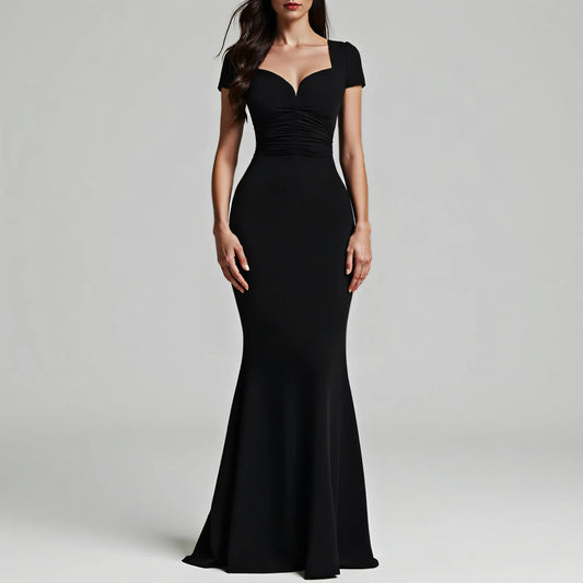 Women's Dresses All Season Party Elegant Solid Color Short Sleeve Plunge Neck Maxi