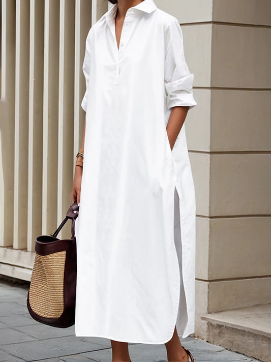 Fall Spring Women's Shirt Robe Dress Lapel Loose Casual Maxi Dresses