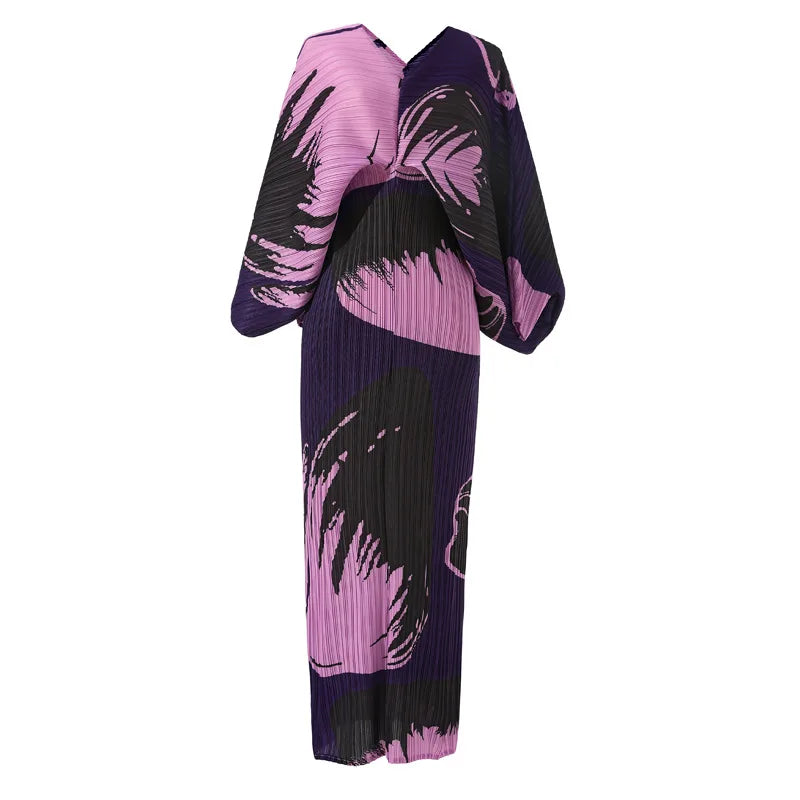 Free Size pleated  dress women bat sleeve long women's dress