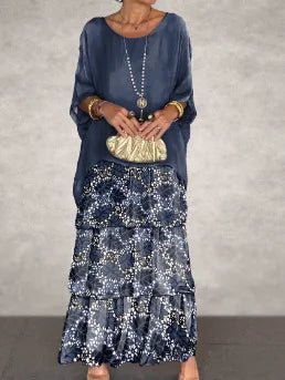 Women's Elegant Long Dress Fashion Round Neck Bat Sleeves Plus Size