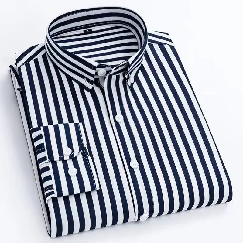 Men's Casual Shirts Classic Black White Striped Long Sleeve Shirts