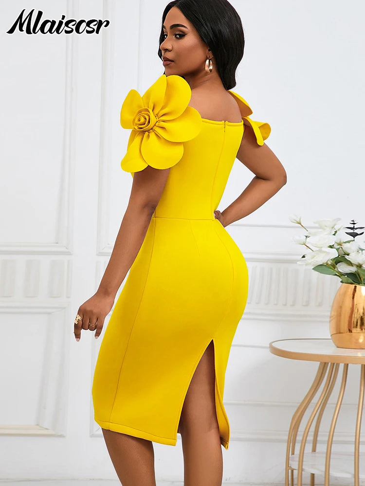 Off the Shoulder Petal Sleeve Mid Dresses with Sashes Woman Clothing