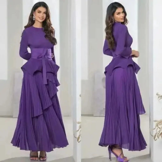 Pleated Women's Suit Irregular Lantern top and Long Skirt Two-piece Set