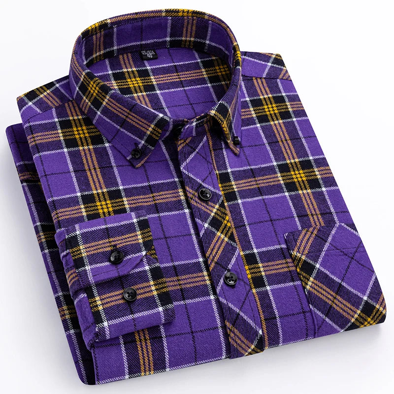 Yellow long-sleeve men slim fit casual plain shirt