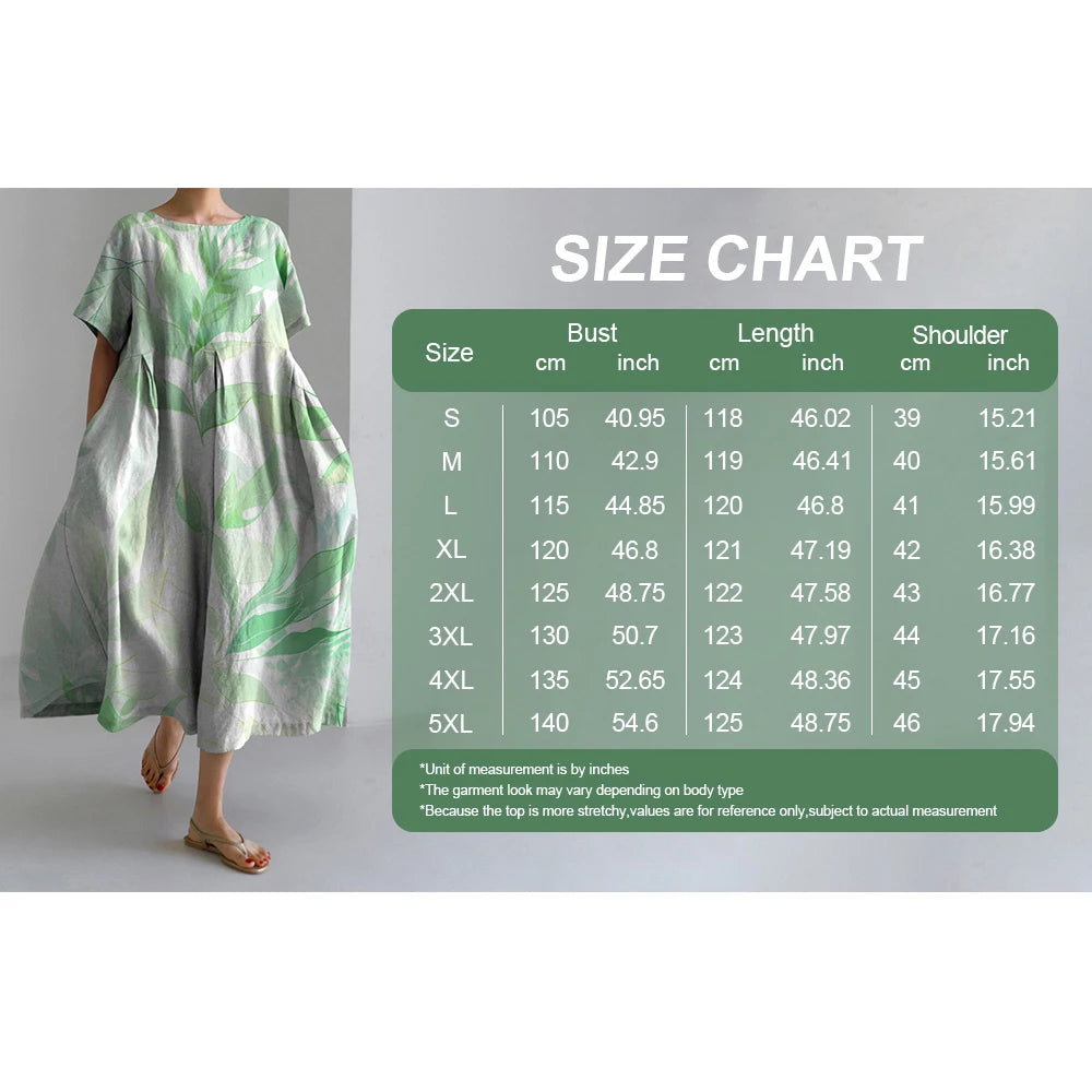 Summer Vintage Ethnic Printed Women Oversized Casual Loose Vacation Dress