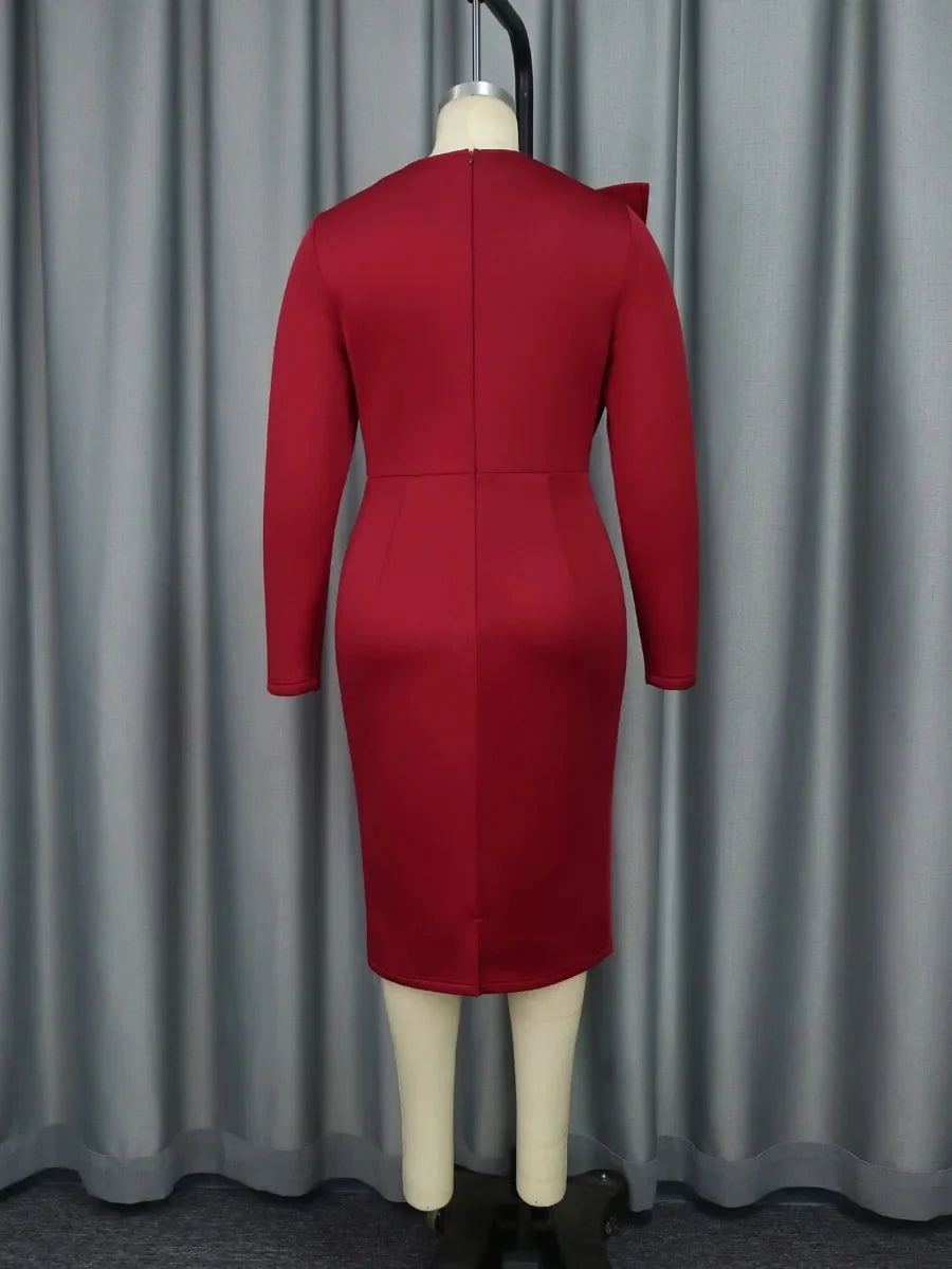 Elegant Church Dresses  Women Party Bodycon Long Sleeves with Lace Appliques Sheath Dress