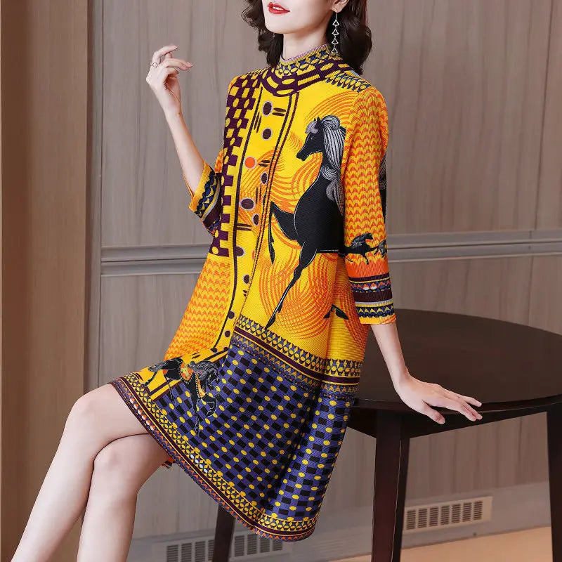pleated Loose Fit Long one-piece dress gown