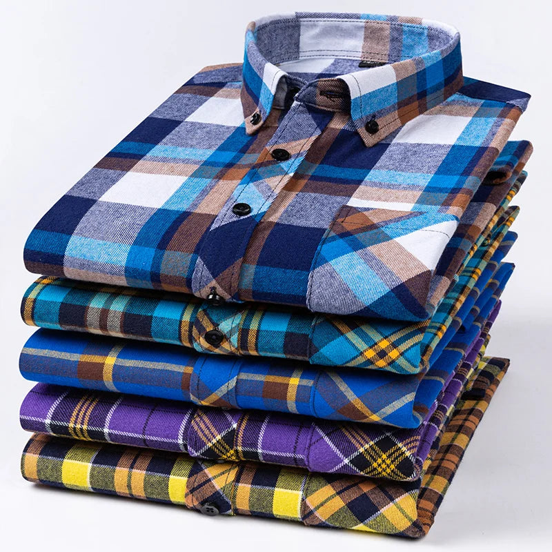 Royal Blue long-sleeve shirts men slim fit casual plaid shirt