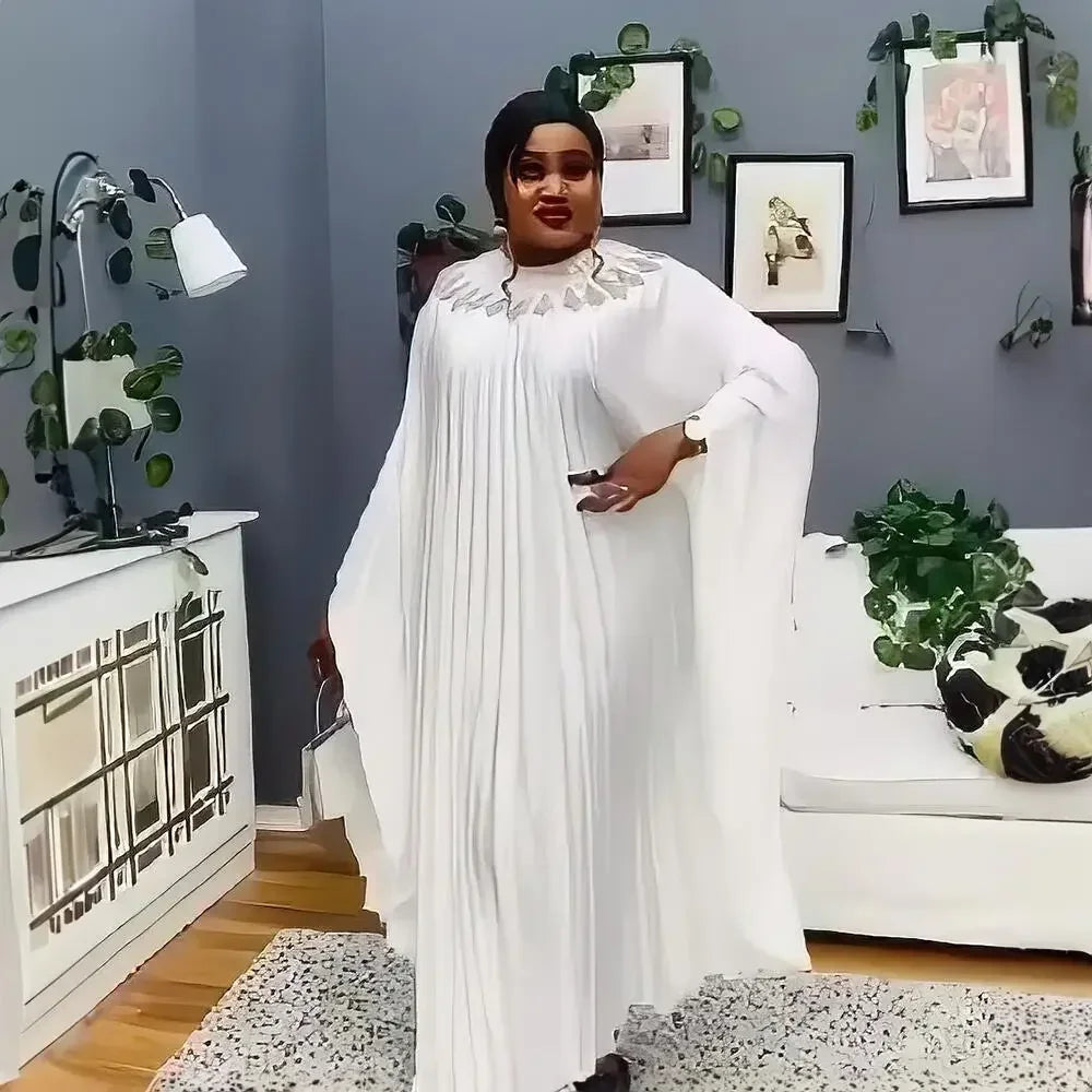 Denicy Plus Size Dresses Long Sleeve Pleated Long Maxi Free SIZE