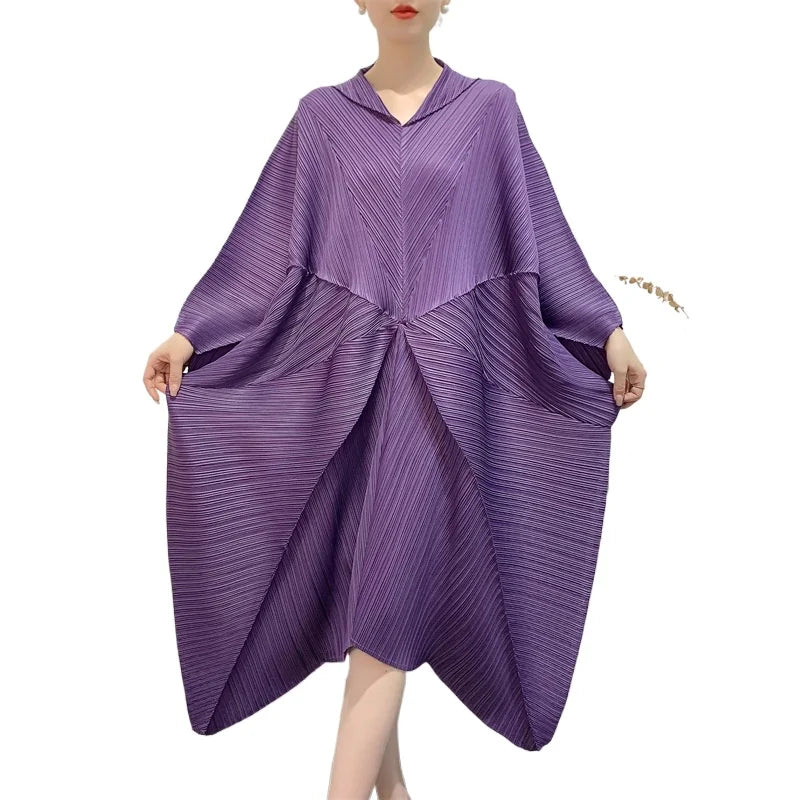 Pleated Dress Women's Bat wings loose  Splicing Solid Color Mid-length Skirt