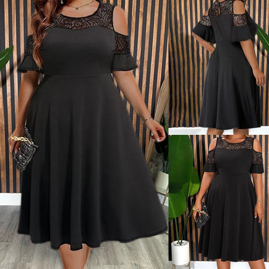 Women Plus Size Black Lace Cocktail Dress Line Party Dress