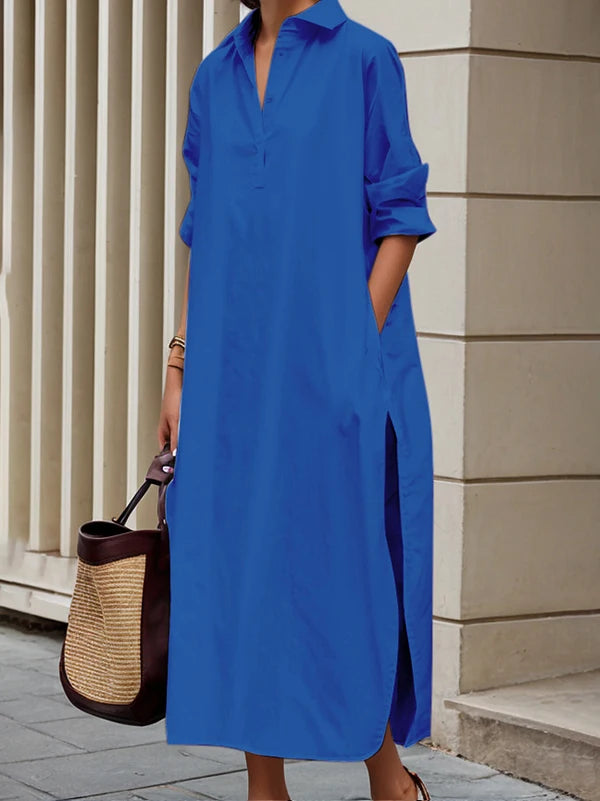 Fall Spring Women's Shirt Robe Dress Lapel Loose Casual Maxi Dresses