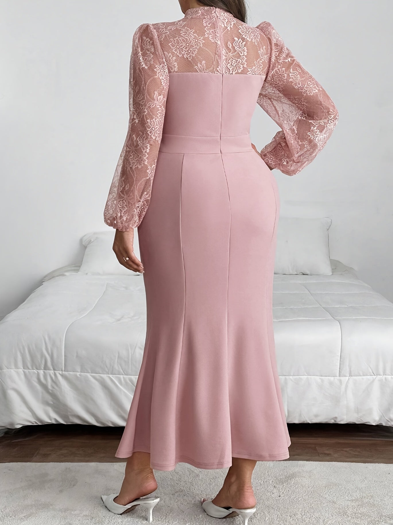 Elegant Midi Tunic Dress Stand Collar Long Regular Sleeves Trapeze Hem Loose Fit-Elegant Fashion Styles