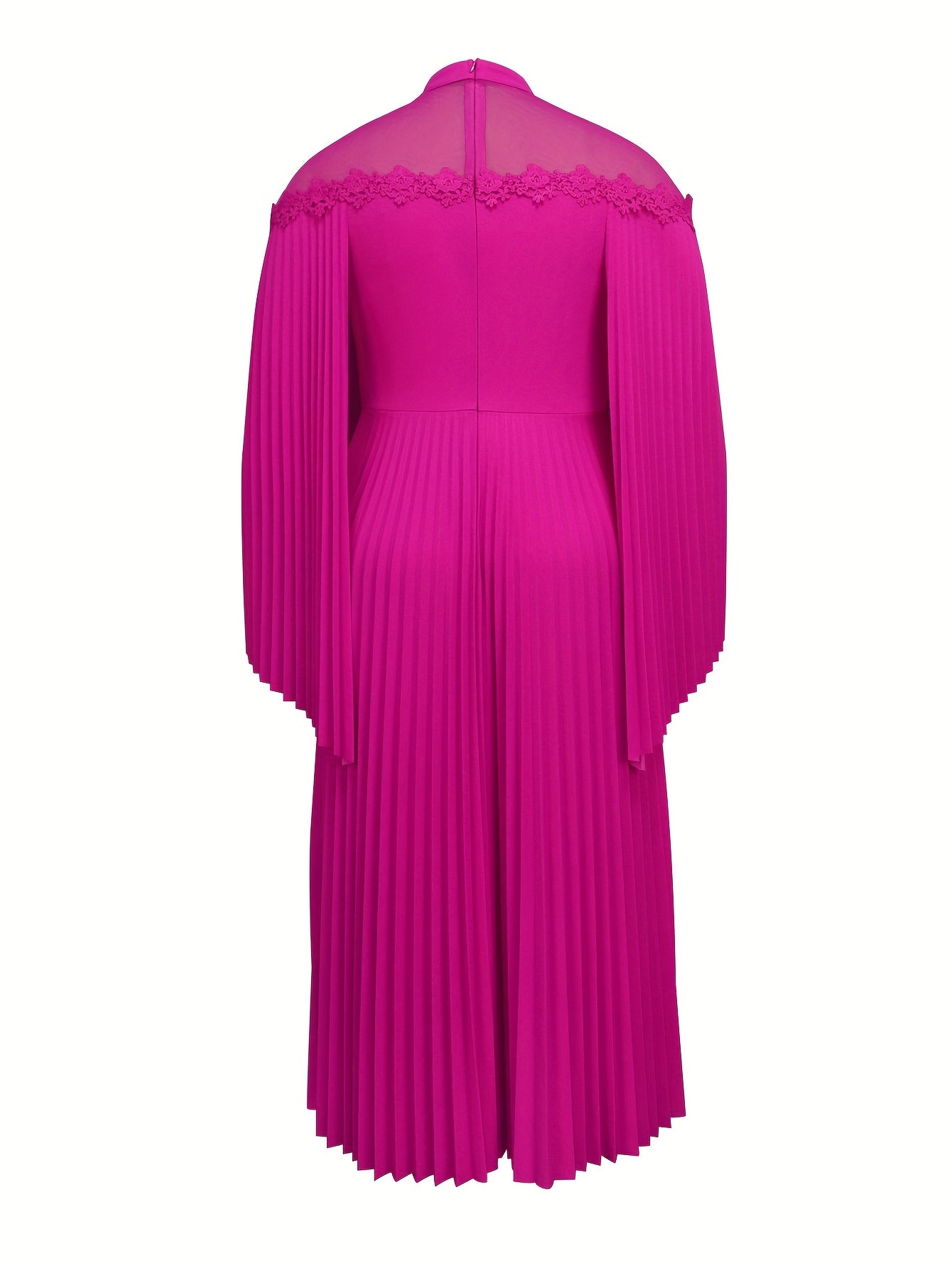 Pink Pleated Maxi Dress Flare Sleeves Mock Neck Chic A-Line Flowy Evening Gown-Elegant Fashion Styles