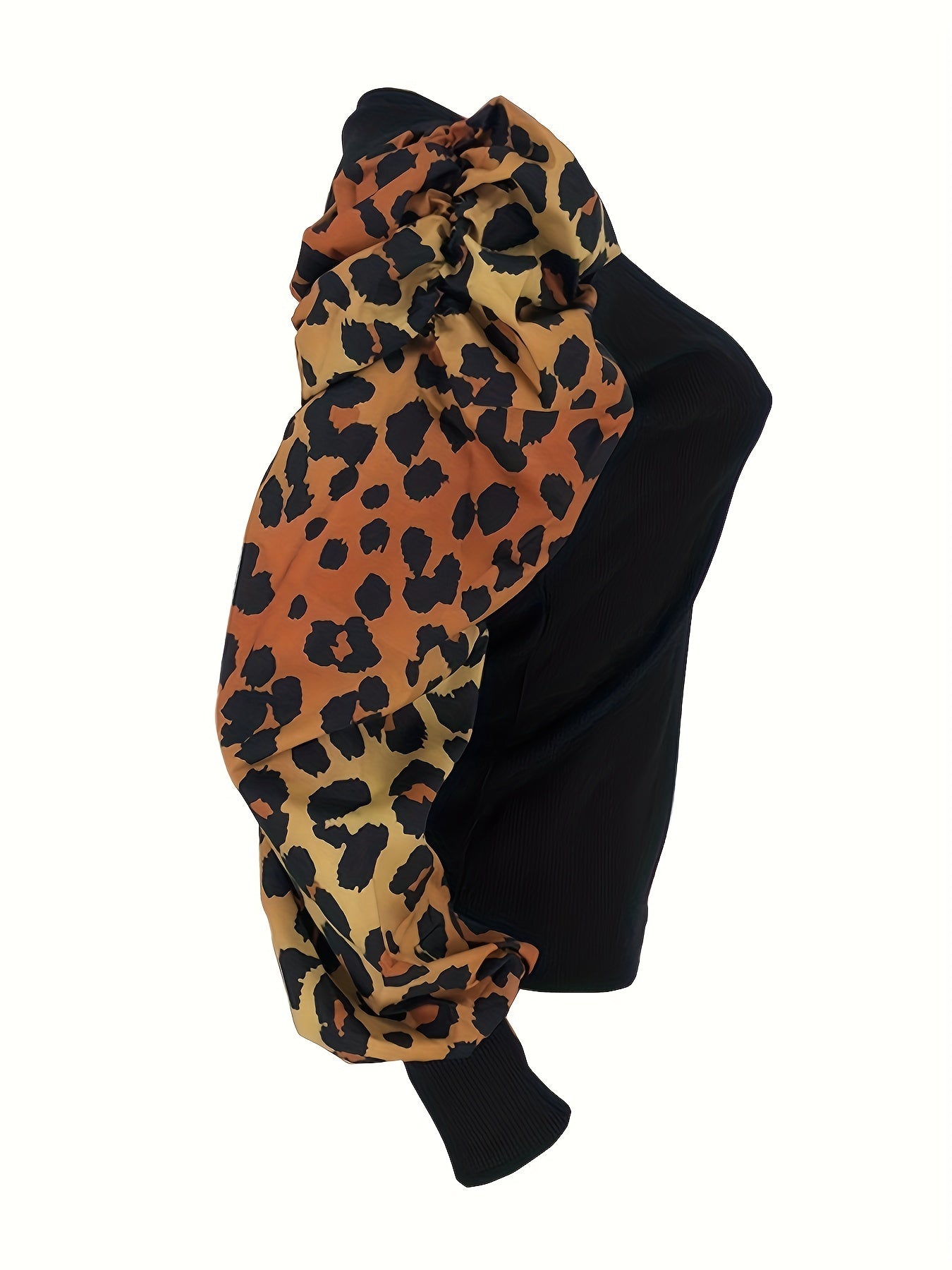 Leopard Print Crew Neck T-Shirt Puff Sleeve Women's Clothing-Elegant Fashion Styles