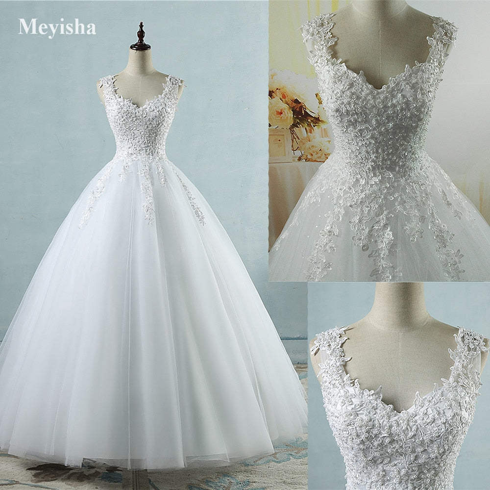 ZJ9076 Ball Gown Spaghetti Straps White Ivory Tulle Pearls Bridal Dress For Wedding Dresses 2022 Marriage Customer Made