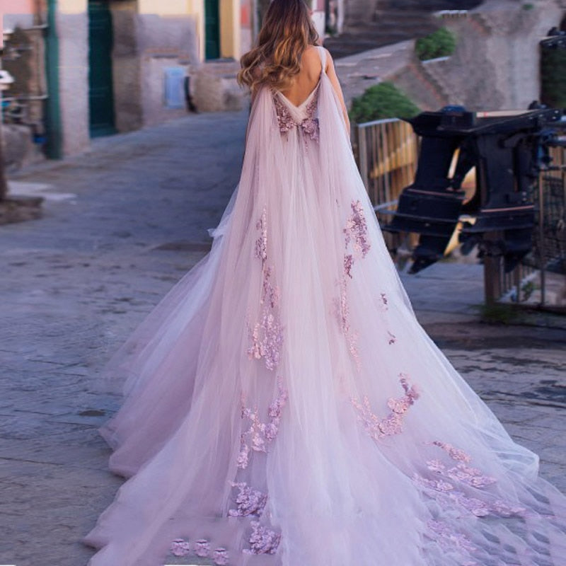 Jeanie Liz Deaigner Wedding Dress 3D Flowers Beach A Line V Neck  Bridal Dresses