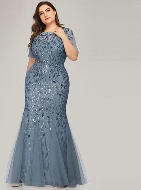 Lace Overlay Mermaid V Neck Sequined Long Party Dress Bodycon