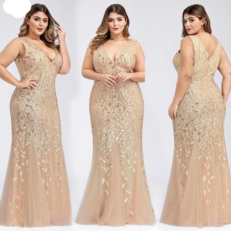 Lace Overlay Mermaid V Neck Sequined Long Party Dress Bodycon
