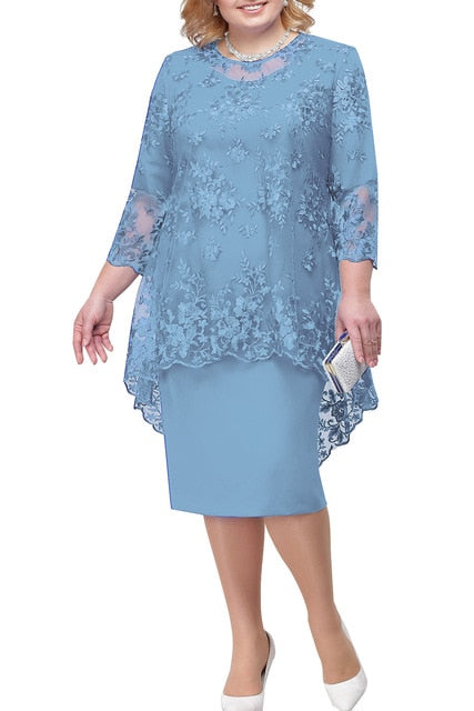 Plus Size Mother Of The Bride Two Piece Suit Lace Midi Dress