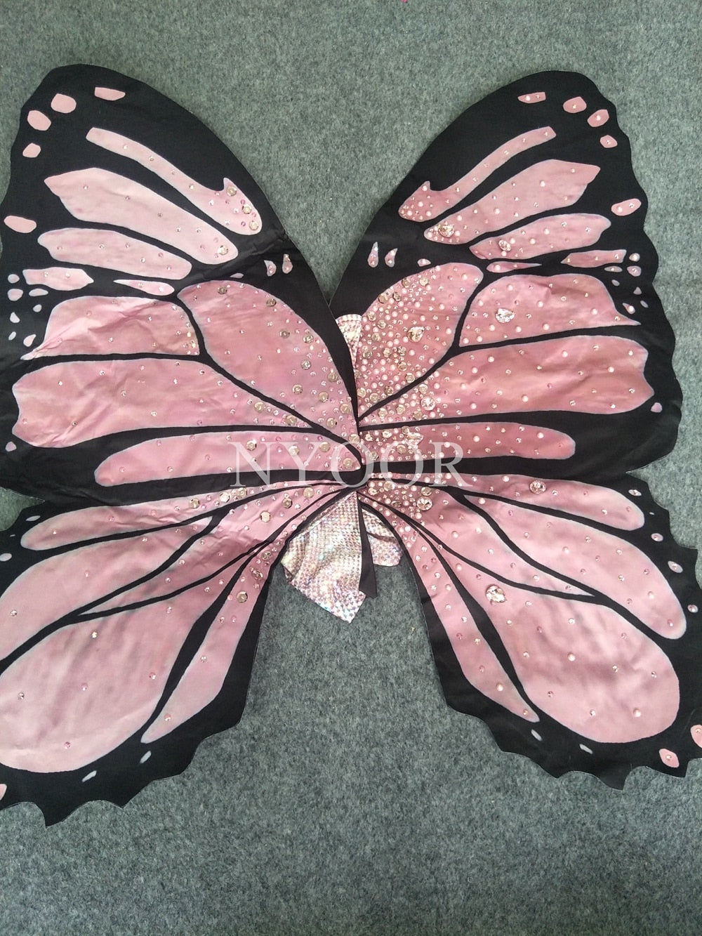 Bling Pink Butterfly Wings Bodysuit Dance Costume Women Party Show Performance Stage Wear