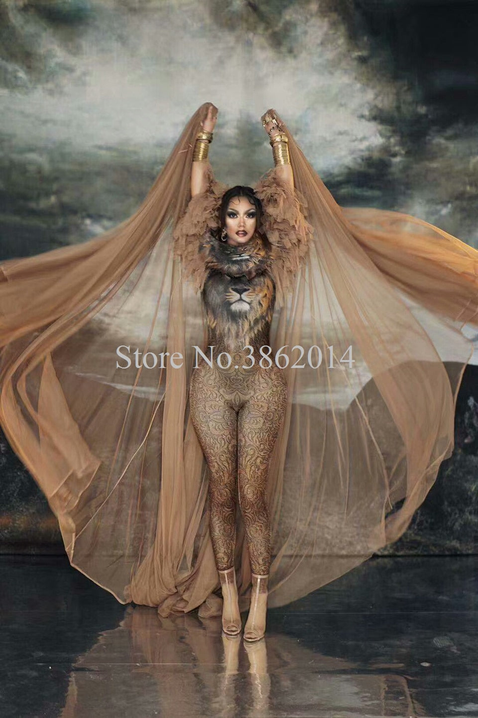 Lion Jumpsuit Cloak Women Singer Stage Outfit Dance Cosplay Model Show