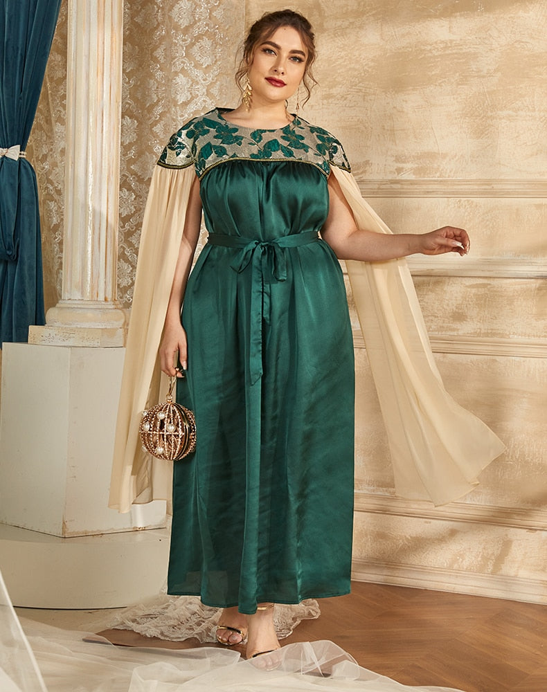 Elegant Capelet Sleeve Lace Green Party Dress