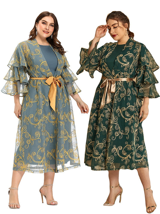Long Spring Women's Dresses Butterfly Sleeve Fashion Elegant Sashes Midi Party