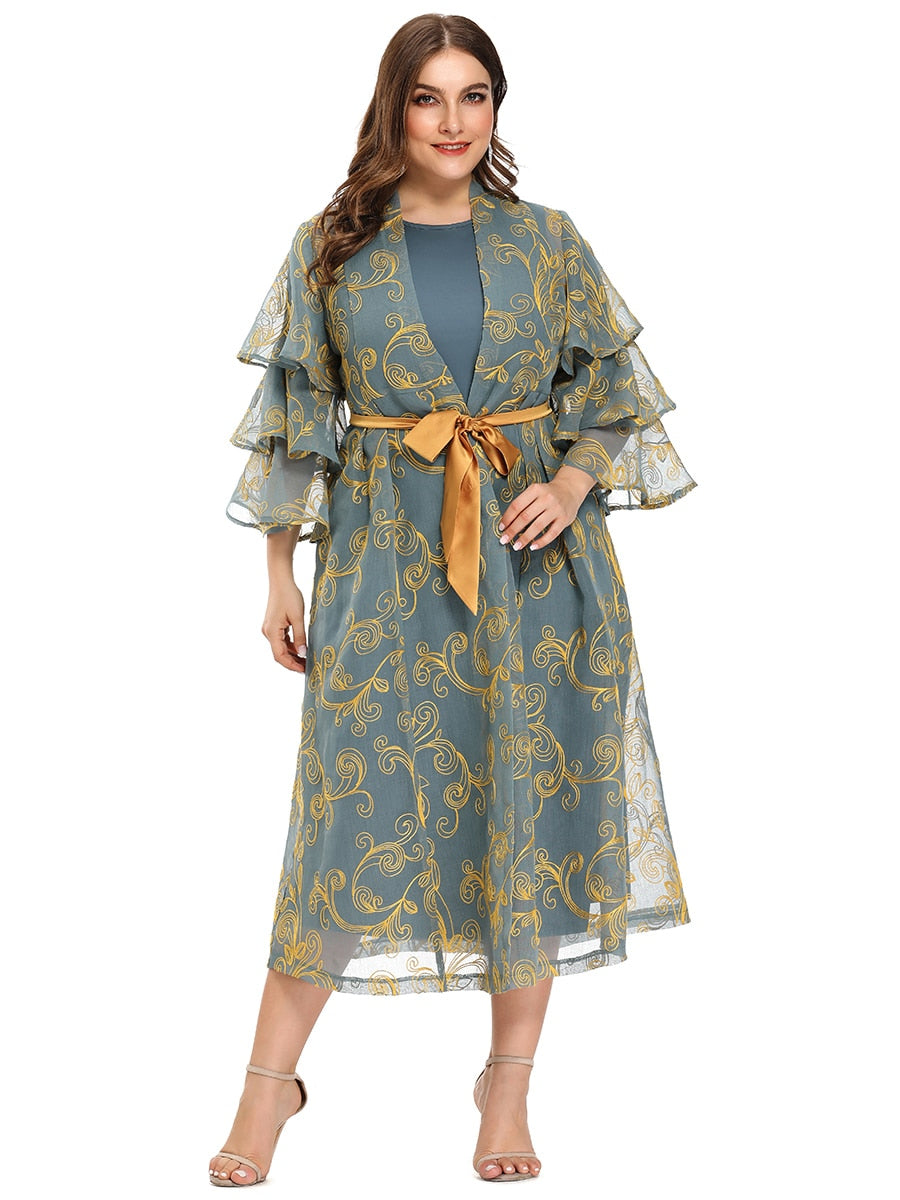 Long Spring Women's Dresses Butterfly Sleeve Fashion Elegant Sashes Midi Party