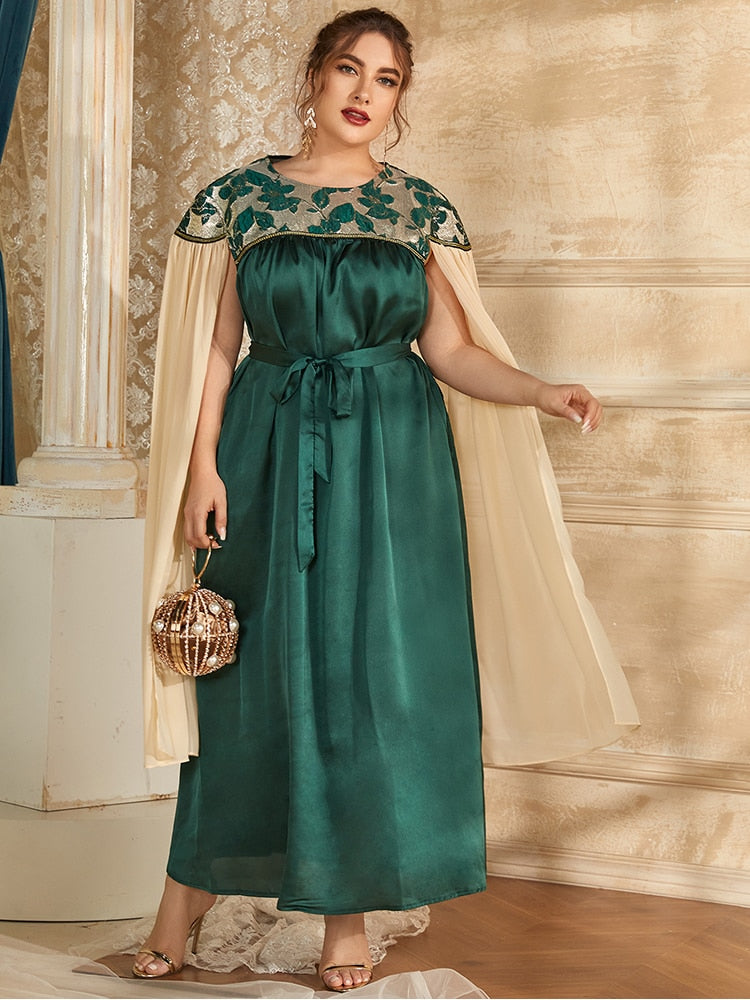 Elegant Capelet Sleeve Lace Green Party Dress