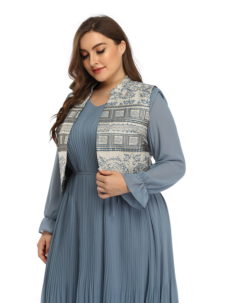 Women Butterfly Sleeve Plus Mesh Maxi Abaya Dress